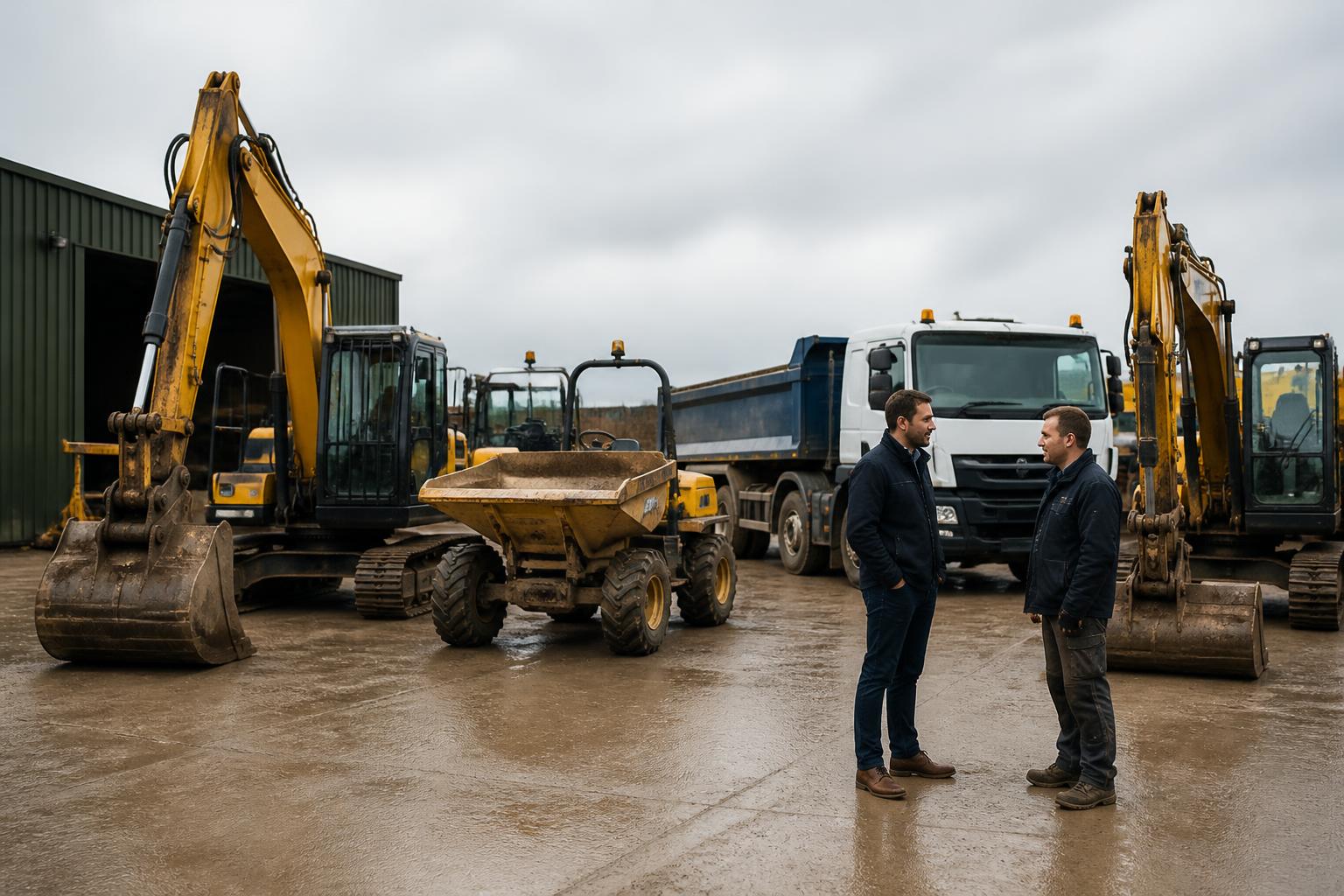 Groundwork Contractors Insurance 2 Groundwork firm's depot with tracked excavators, dumpers and a tipper lorry