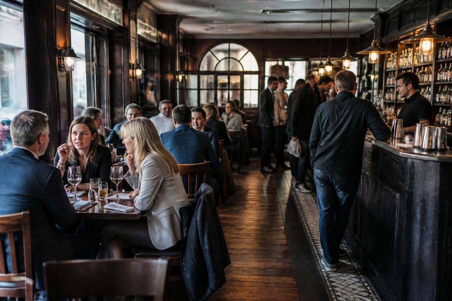 Hospitality, Hotel, Pub and Restaurant Insurance 2 A busy British pub restaurant interior with diners and bar staff