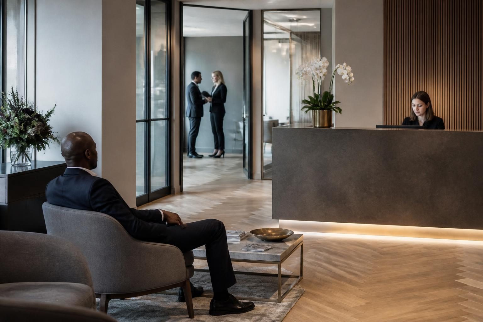 Office and Professional Business Insurance 2 A reception area of a professional services firm with a waiting client