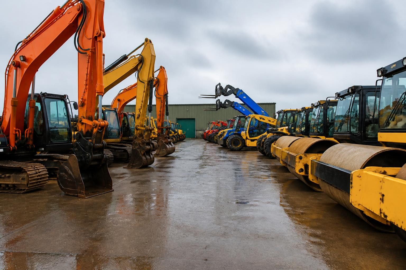Plant and Machinery Insurance 2 A plant yard with excavators, telehandlers and rollers parked in rows