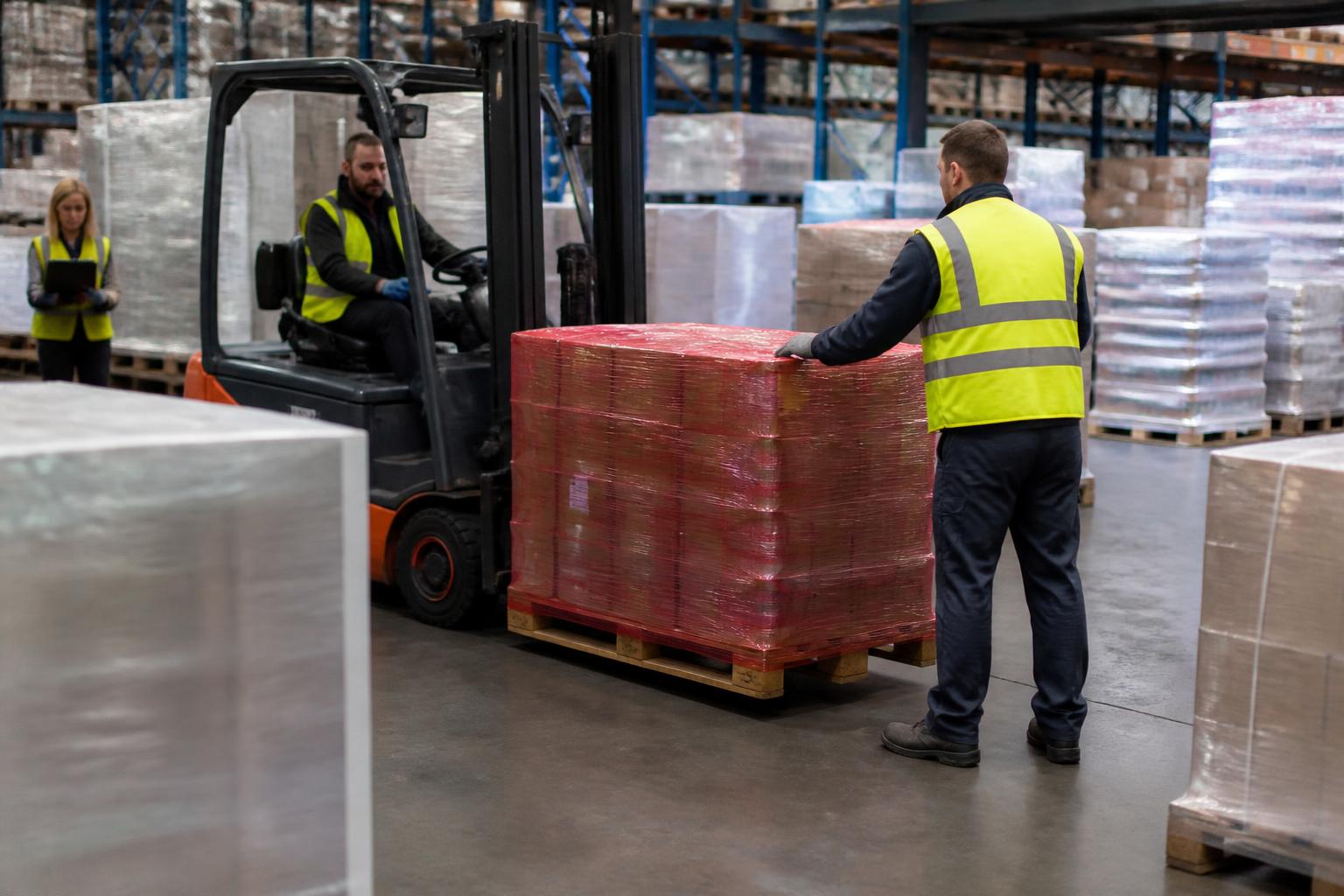 Product Recall Insurance 2 Warehouse team separating quarantined pallets in a distribution centre